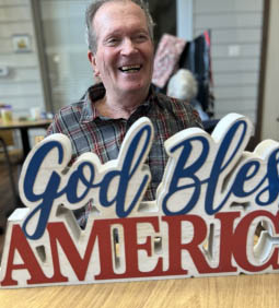 robert-diers-Aravilla-Clearwater-Memory-Care-Community Robert “Bob” Diers preparing for our 4th of July Celebration during helping hands activity